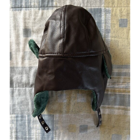 Dark Brown Faux Green Fur Trapper Faux Leather Cosplay Props Winter Hat - Picture 4 of 15